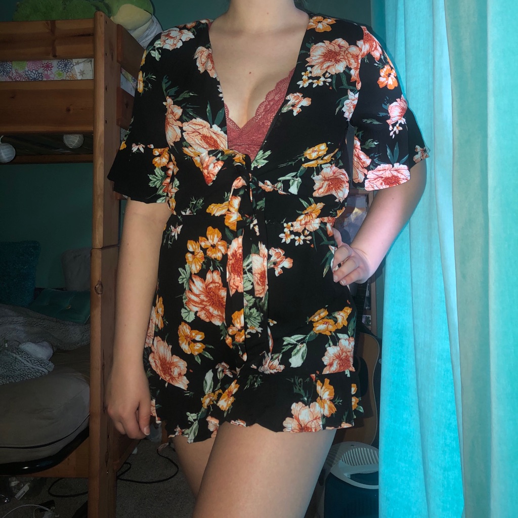 Floral Romper With Tie Front